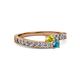 2 - Orane Yellow Diamond and London Blue Topaz with Side Diamonds Bypass Ring 