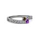 2 - Orane Smoky Quartz and Amethyst with Side Diamonds Bypass Ring 