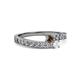 2 - Orane Smoky Quartz and White Sapphire with Side Diamonds Bypass Ring 