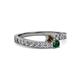 2 - Orane Smoky Quartz and Emerald with Side Diamonds Bypass Ring 