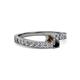 2 - Orane Smoky Quartz and Black Diamond with Side Diamonds Bypass Ring 