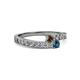 2 - Orane Smoky Quartz and Blue Diamond with Side Diamonds Bypass Ring 