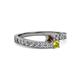 2 - Orane Smoky Quartz and Yellow Diamond with Side Diamonds Bypass Ring 