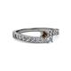 2 - Orane Smoky Quartz and Diamond with Side Diamonds Bypass Ring 