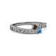 2 - Orane Smoky Quartz and Blue Topaz with Side Diamonds Bypass Ring 
