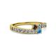 2 - Orane Smoky Quartz and Blue Topaz with Side Diamonds Bypass Ring 