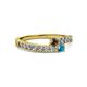 2 - Orane Smoky Quartz and London Blue Topaz with Side Diamonds Bypass Ring 