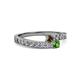 2 - Orane Smoky Quartz and Green Garnet with Side Diamonds Bypass Ring 