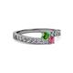 2 - Orane Green and Rhodolite Garnet with Side Diamonds Bypass Ring 