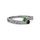 2 - Orane Green and Red Garnet with Side Diamonds Bypass Ring 