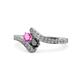 1 - Eleni Pink Sapphire and Black Diamond with Side Diamonds Bypass Ring 