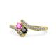 1 - Eleni Pink Sapphire and Black Diamond with Side Diamonds Bypass Ring 