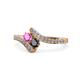 1 - Eleni Pink Sapphire and Black Diamond with Side Diamonds Bypass Ring 