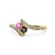 1 - Eleni Pink Sapphire and Red Garnet with Side Diamonds Bypass Ring 