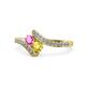 1 - Eleni Pink and Yellow Sapphire with Side Diamonds Bypass Ring 