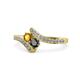 1 - Eleni Citrine and Black Diamond with Side Diamonds Bypass Ring 