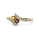 1 - Eleni Citrine and Ruby with Side Diamonds Bypass Ring 