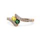 1 - Eleni Yellow Sapphire and Emerald with Side Diamonds Bypass Ring 