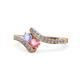 1 - Eleni Tanzanite and Pink Tourmaline with Side Diamonds Bypass Ring 