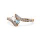 1 - Eleni White Sapphire and Aquamarine with Side Diamonds Bypass Ring 
