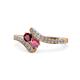 1 - Eleni Ruby and Rhodolite Garnet with Side Diamonds Bypass Ring 