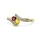 1 - Eleni Ruby and Yellow Sapphire with Side Diamonds Bypass Ring 