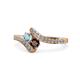 1 - Eleni Aquamarine and Red Garnet with Side Diamonds Bypass Ring 