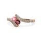 1 - Eleni Pink Tourmaline and Ruby with Side Diamonds Bypass Ring 