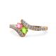 1 - Eleni Pink Tourmaline and Peridot with Side Diamonds Bypass Ring 