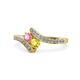 1 - Eleni Pink Tourmaline and Yellow Sapphire with Side Diamonds Bypass Ring 