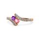 1 - Eleni Amethyst and Pink Tourmaline with Side Diamonds Bypass Ring 