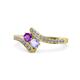 1 - Eleni Amethyst and Tanzanite with Side Diamonds Bypass Ring 