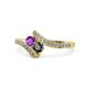 1 - Eleni Amethyst and Black Diamond with Side Diamonds Bypass Ring 