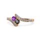 1 - Eleni Amethyst and Black Diamond with Side Diamonds Bypass Ring 