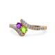 1 - Eleni Amethyst and Peridot with Side Diamonds Bypass Ring 