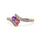 1 - Eleni Amethyst and Rhodolite Garnet with Side Diamonds Bypass Ring 