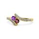 1 - Eleni Amethyst and Ruby with Side Diamonds Bypass Ring 