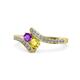 1 - Eleni Amethyst and Yellow Sapphire with Side Diamonds Bypass Ring 