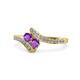 1 - Eleni Amethyst with Side Diamonds Bypass Ring 