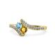 1 - Eleni Blue Topaz and Citrine with Side Diamonds Bypass Ring 
