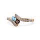 1 - Eleni Blue Topaz and Red Garnet with Side Diamonds Bypass Ring 