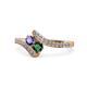 1 - Eleni Iolite and Emerald with Side Diamonds Bypass Ring 