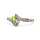 1 - Eleni Peridot and Aquamarine with Side Diamonds Bypass Ring 