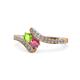 1 - Eleni Peridot and Rhodolite Garnet with Side Diamonds Bypass Ring 