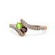 1 - Eleni Peridot and Red Garnet with Side Diamonds Bypass Ring 