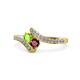 1 - Eleni Peridot and Ruby with Side Diamonds Bypass Ring 