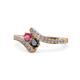 1 - Eleni Rhodolite Garnet and Black Diamond with Side Diamonds Bypass Ring 