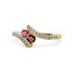 1 - Eleni Rhodolite Garnet and Ruby with Side Diamonds Bypass Ring 