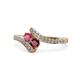 1 - Eleni Rhodolite Garnet and Ruby with Side Diamonds Bypass Ring 