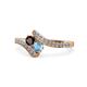 1 - Eleni Red Garnet and Blue Topaz with Side Diamonds Bypass Ring 